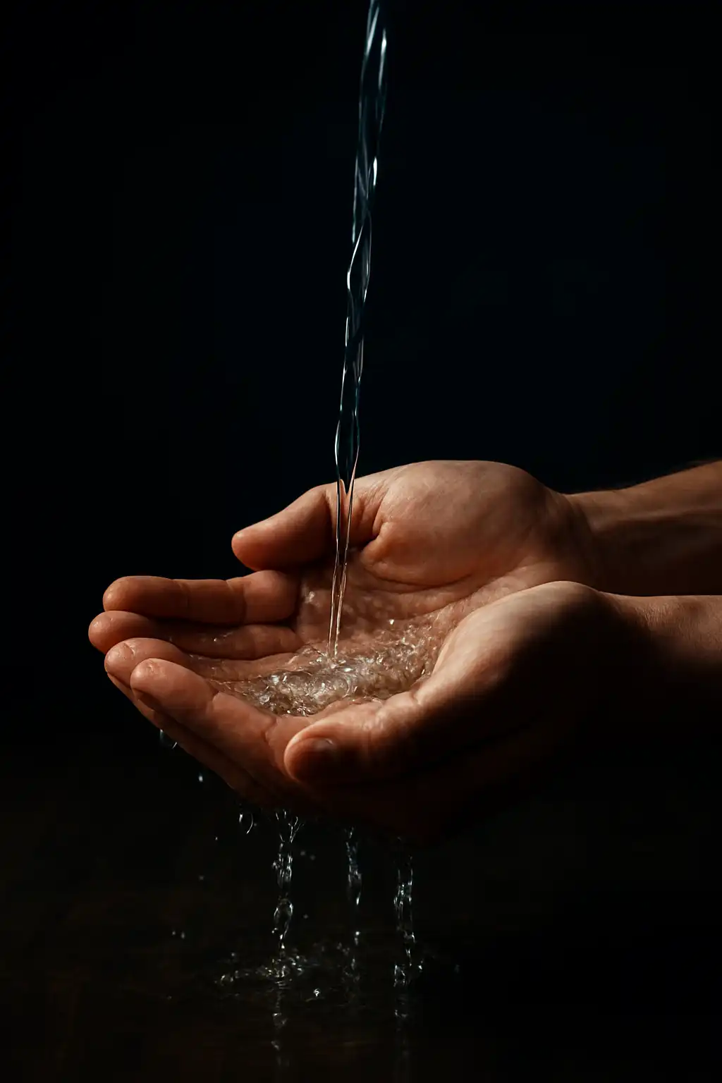 Clean water pouring into hands